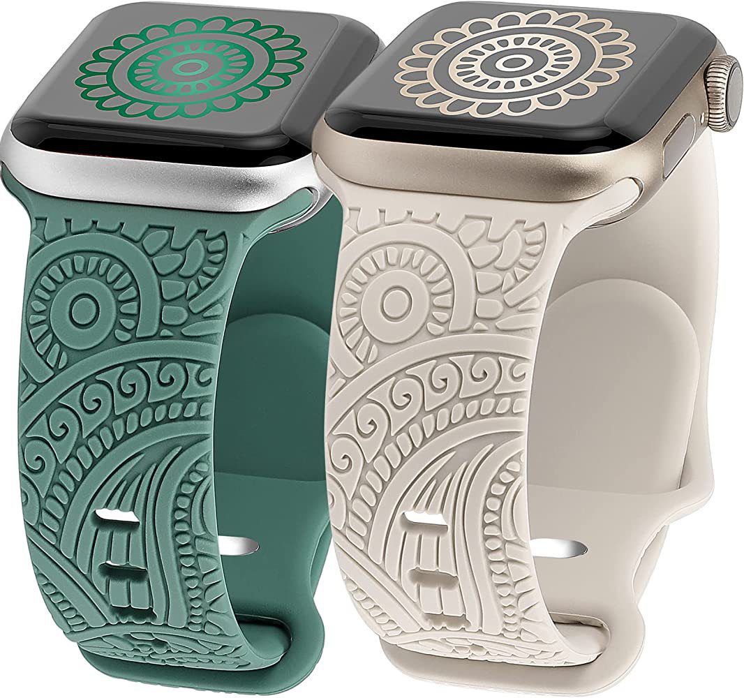 Silicone Strap with Laser Engraved Cashew Print for Apple Watch